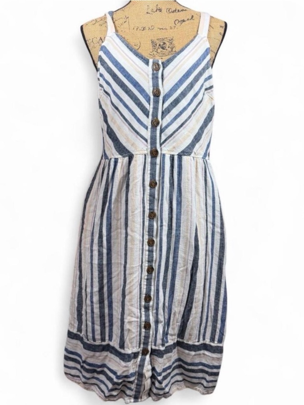 Universal Thread Blue White Striped Button Front Midi Dress XL Coastal Cottage